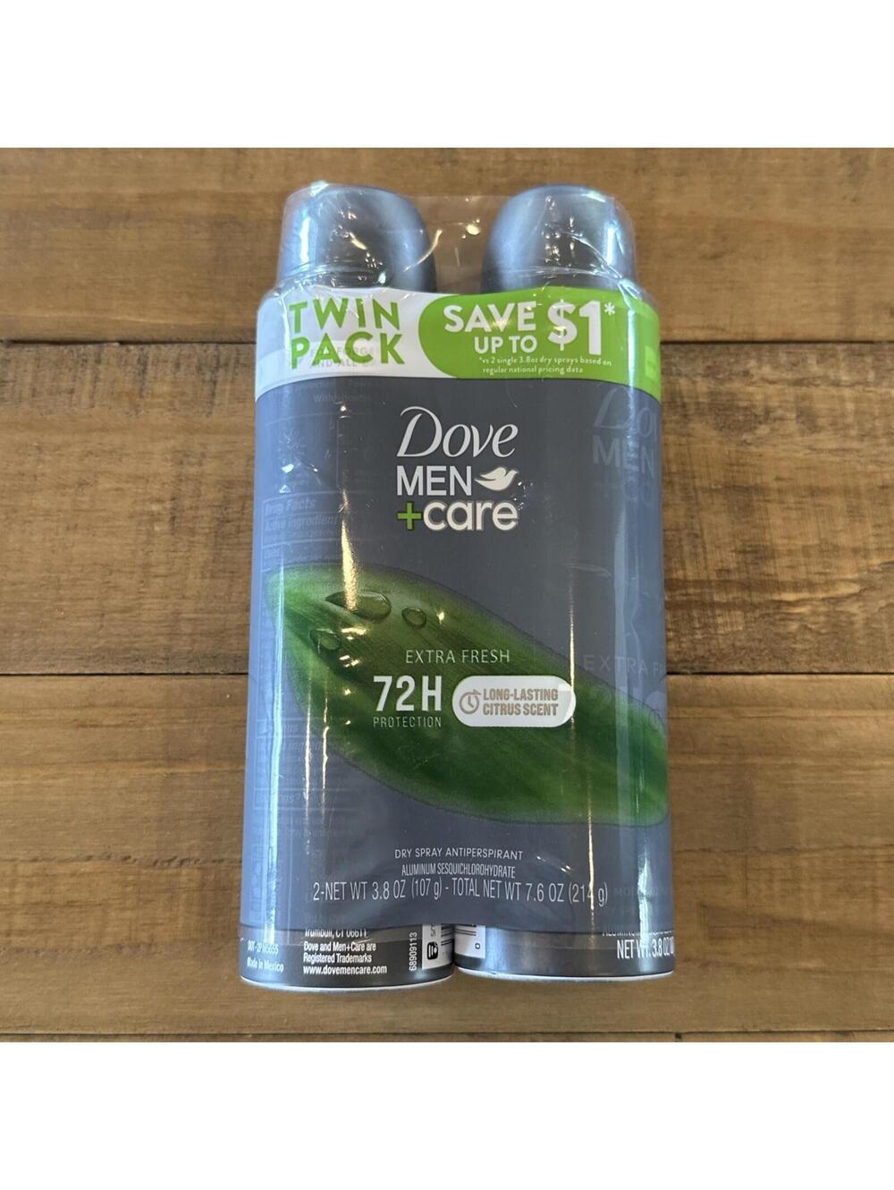 2 Pack Dove Men+Care Antiperspirant Deodorant Dry Spray Citrus 3.8 oz Ea 8/26